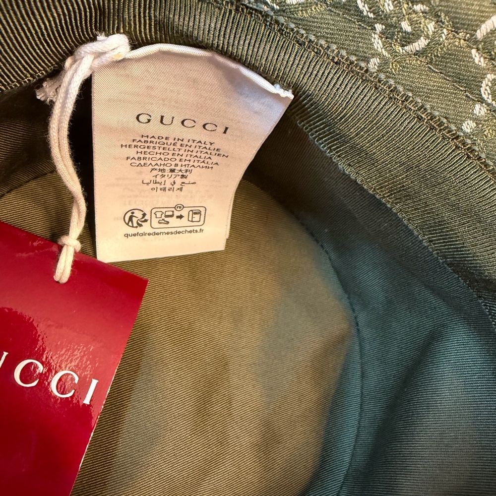 New Authentic Gucci GG Logo Bucket Hat Green - Picture 10 of 13